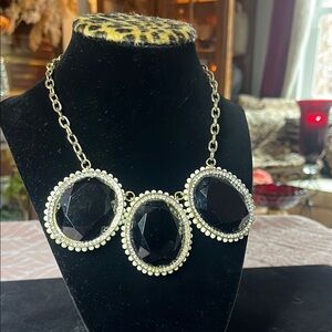 Gold and Black Statement Necklace with Bold Pendants